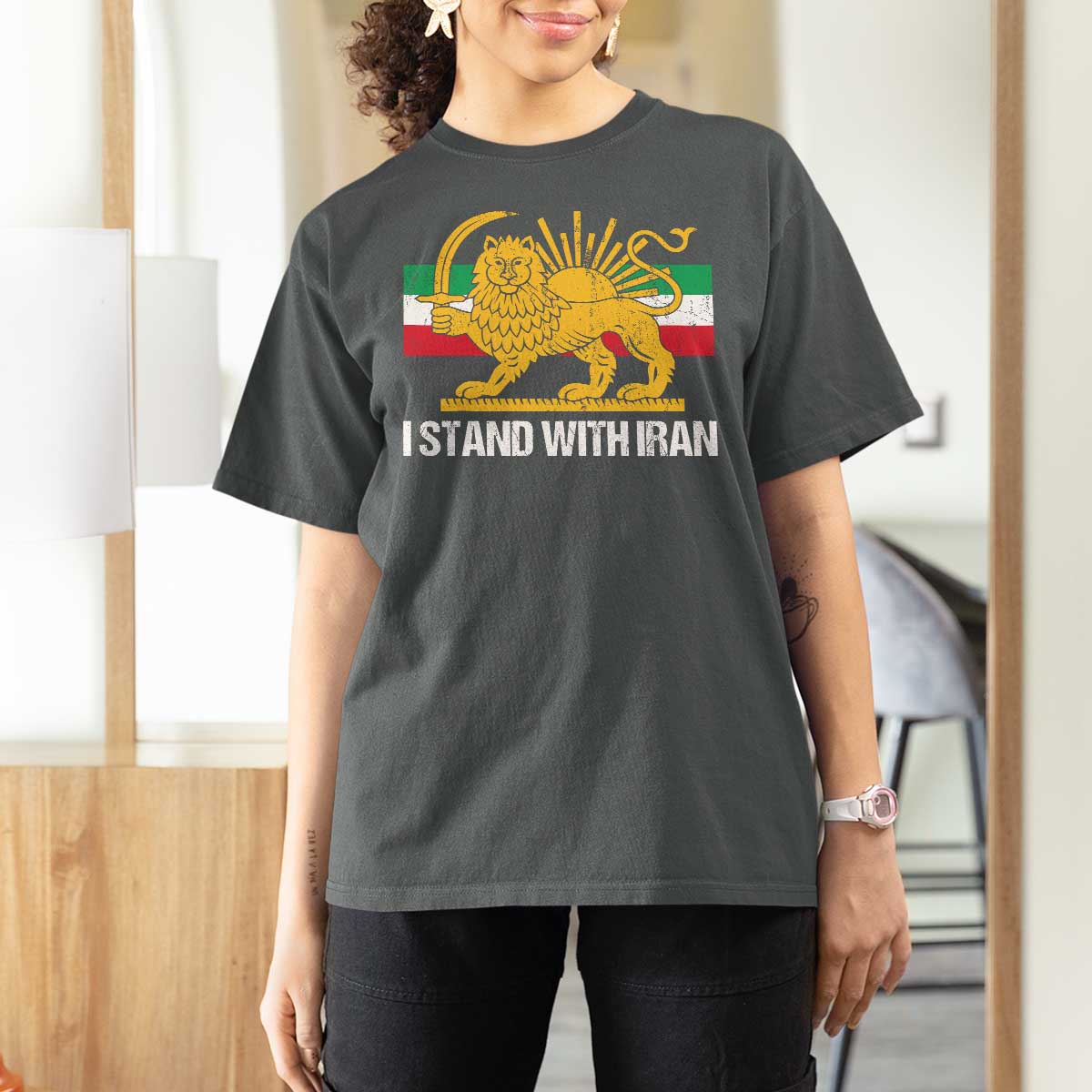 I Stand With Iran T Shirt For Women Shir o Khorshid Lion And Sun Iran Persia