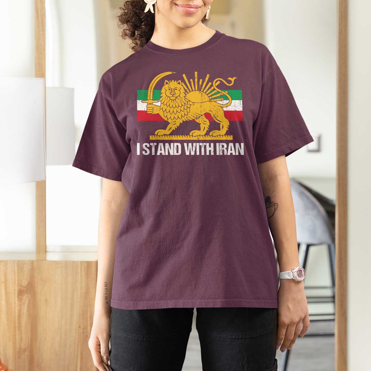 I Stand With Iran T Shirt For Women Shir o Khorshid Lion And Sun Iran Persia