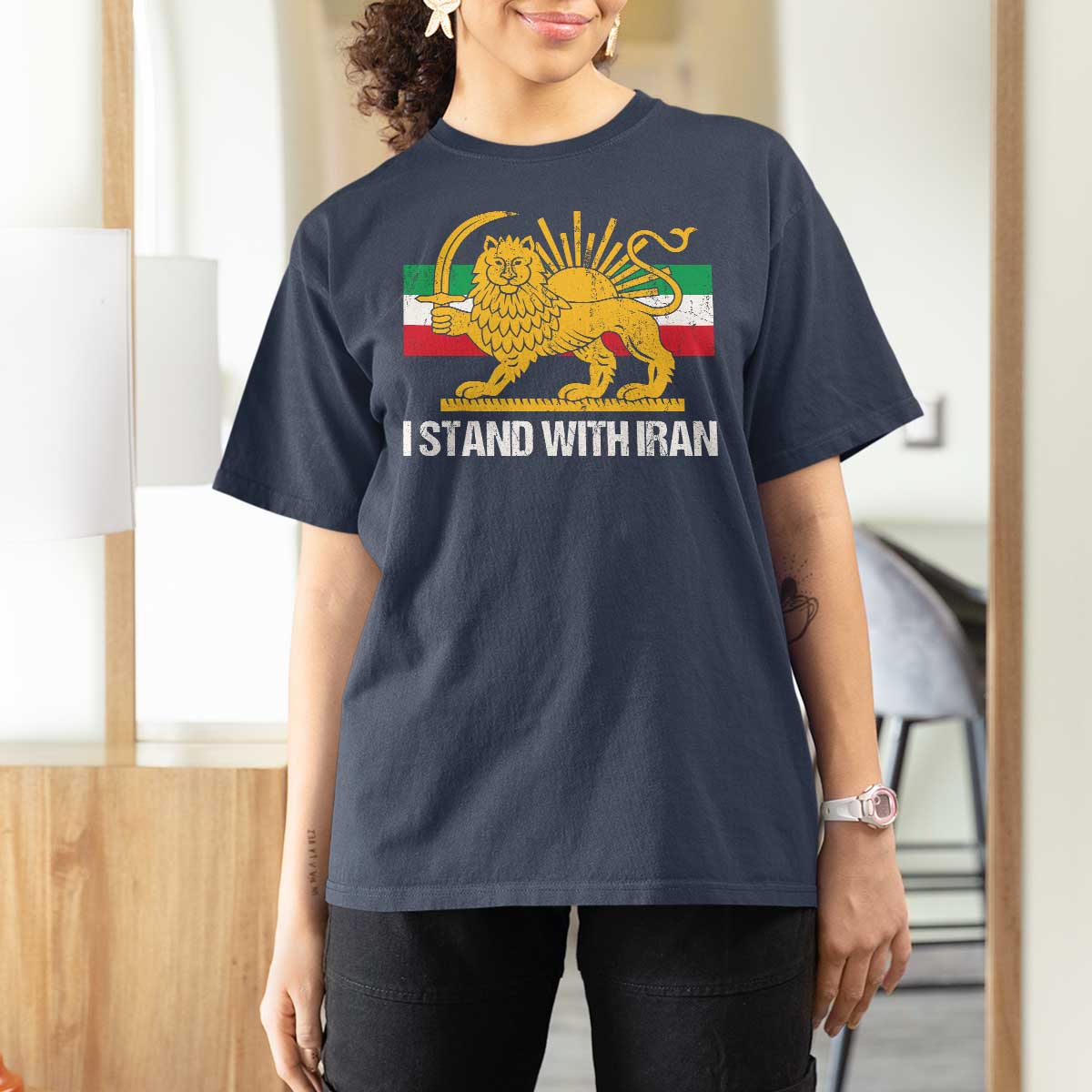 I Stand With Iran T Shirt For Women Shir o Khorshid Lion And Sun Iran Persia