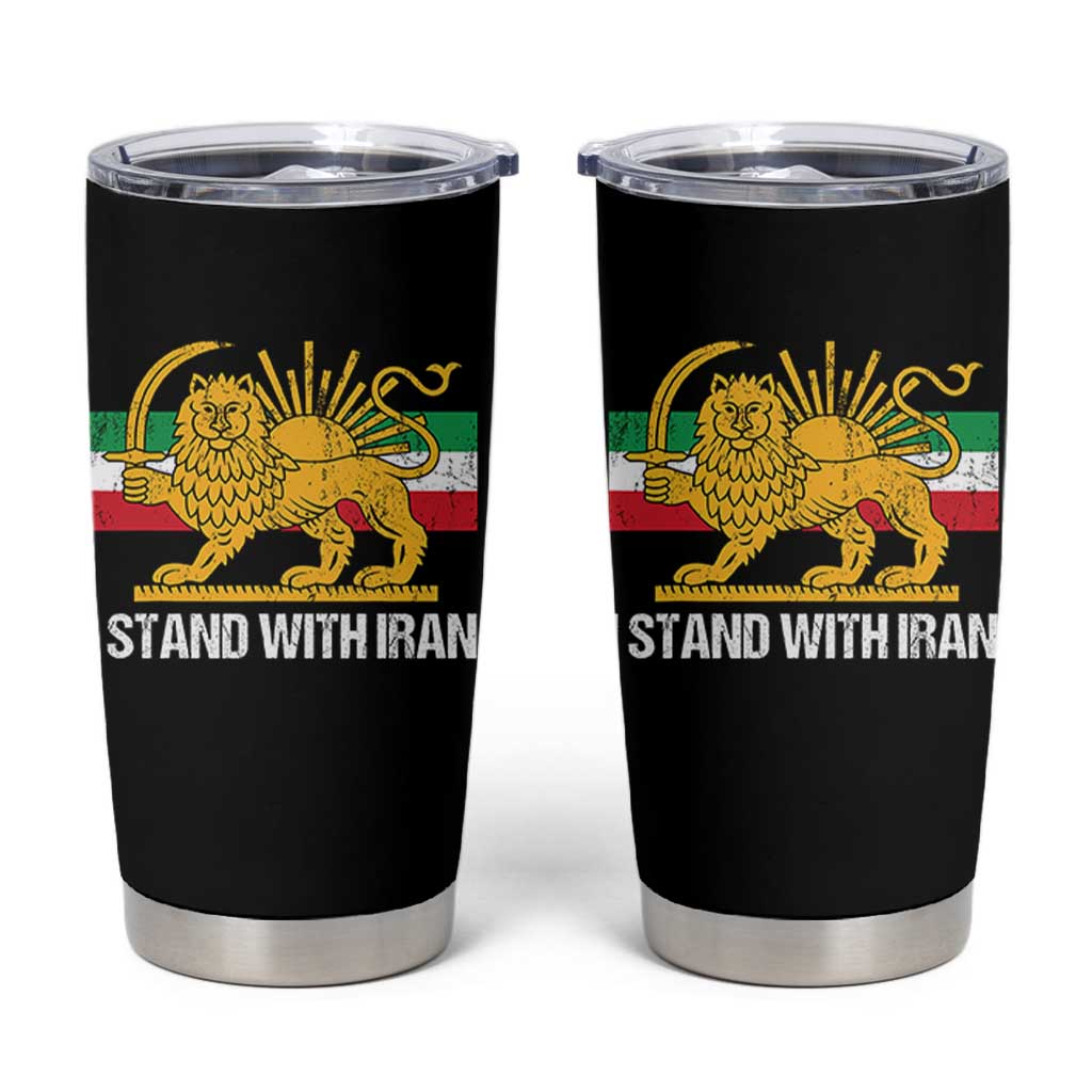 I Stand With Iran Tumbler Cup Shir o Khorshid Lion And Sun Iran Persia