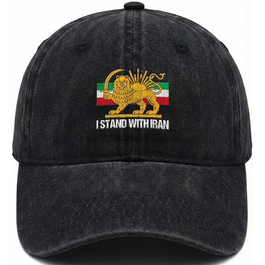 I Stand With Iran Washed Cotton Baseball Cap Shir o Khorshid Lion And Sun Iran Persia