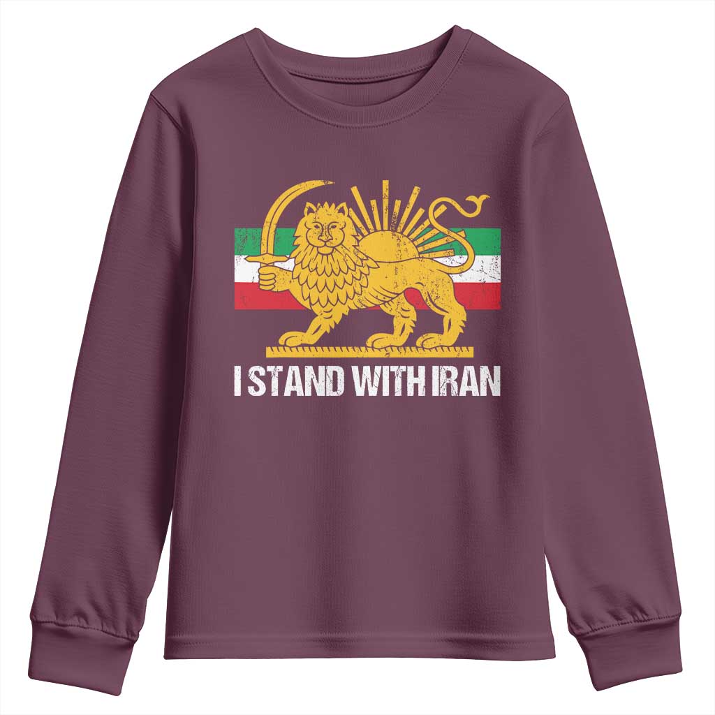 I Stand With Iran Youth Sweatshirt Shir o Khorshid Lion And Sun Iran Persia