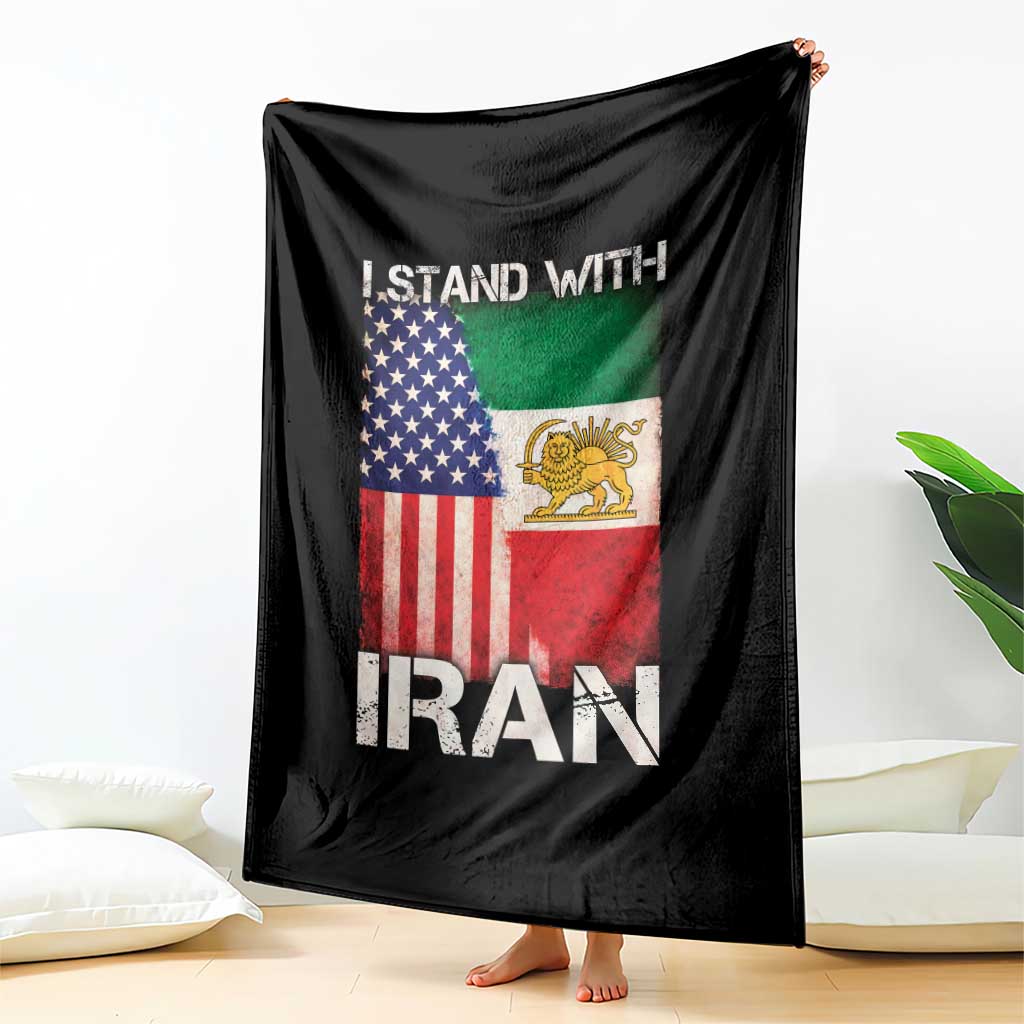 I Stand With Iran Throw Blanket Persian American Flag USA Persia Lion And Sun Iran