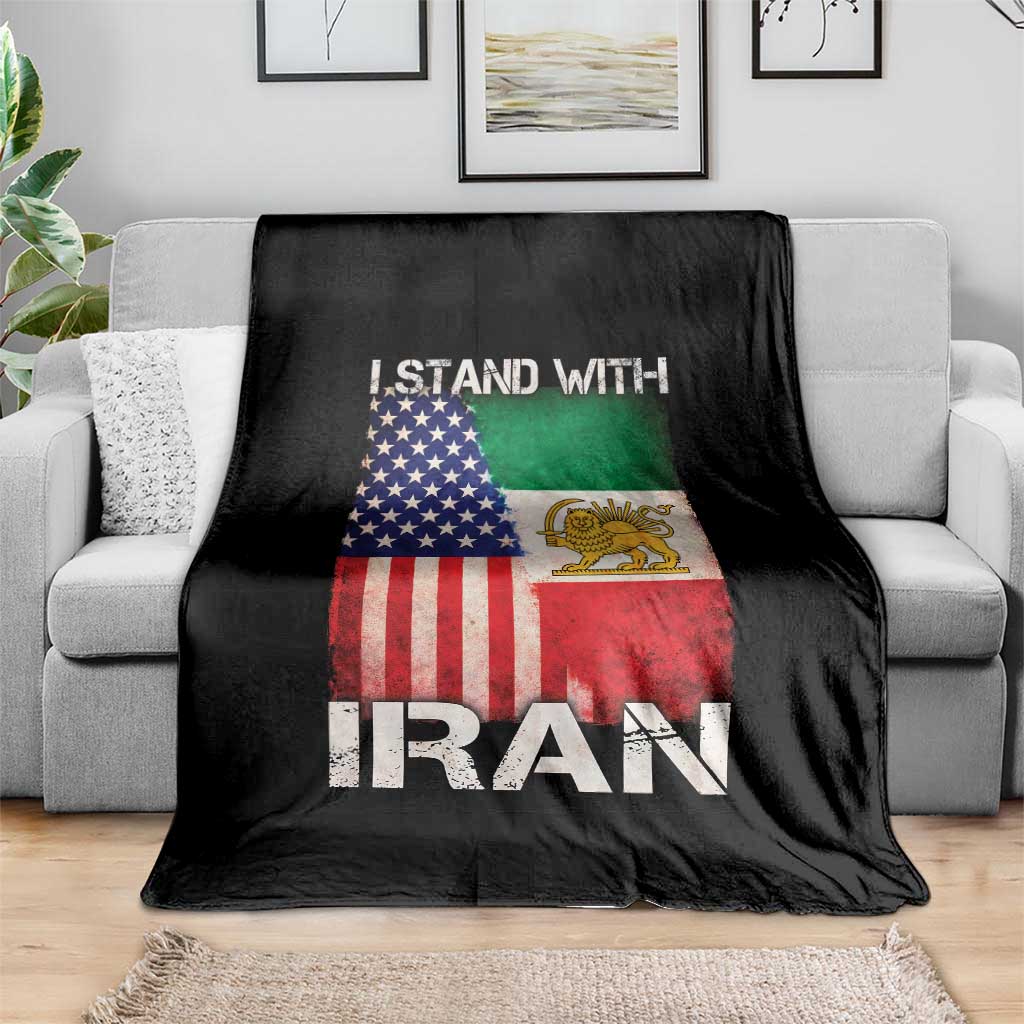 I Stand With Iran Throw Blanket Persian American Flag USA Persia Lion And Sun Iran