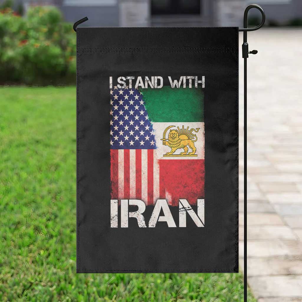 I Stand With Iran Garden Flag Persian American Flag USA Persia Lion And Sun Iran
