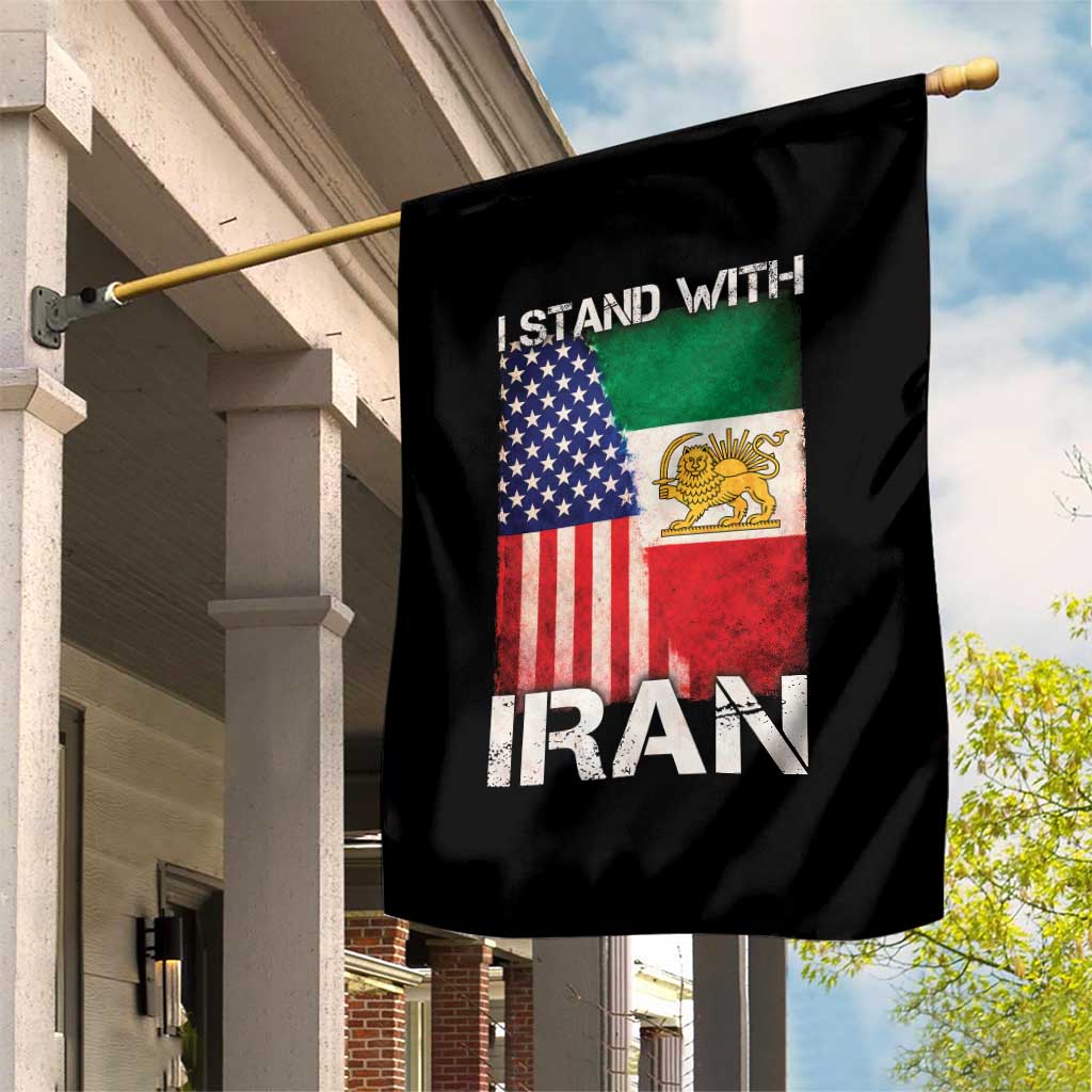 I Stand With Iran Garden Flag Persian American Flag USA Persia Lion And Sun Iran