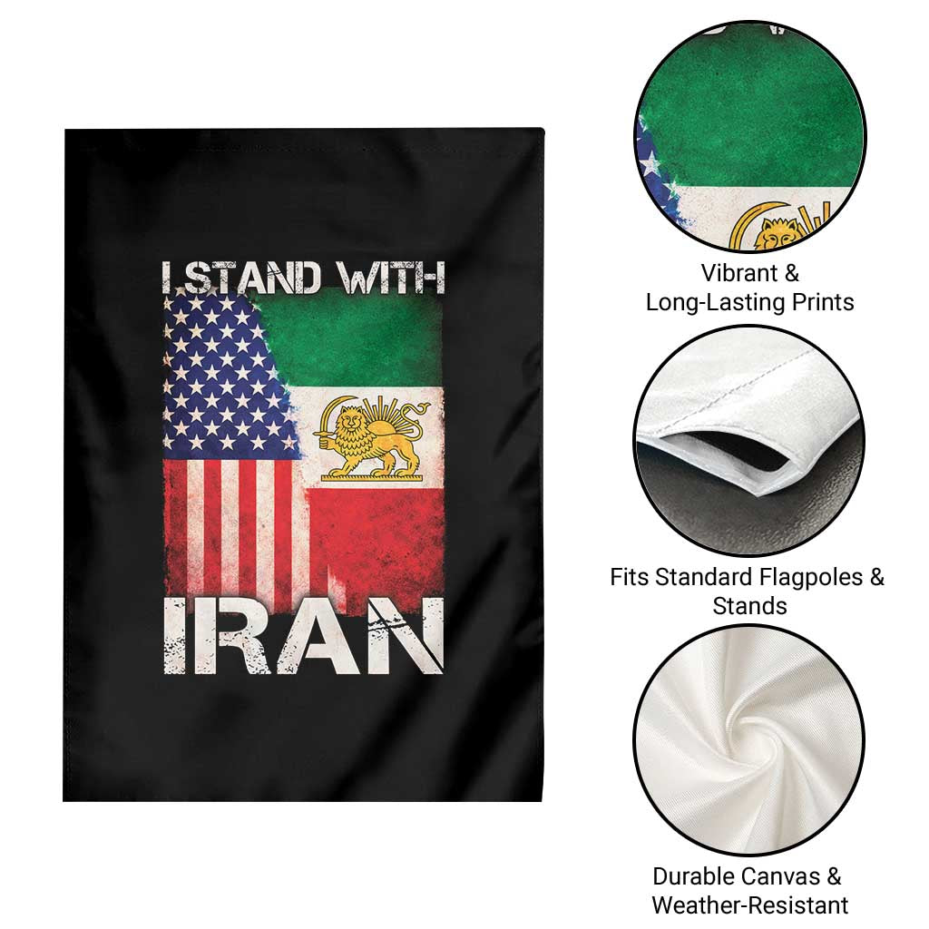 I Stand With Iran Garden Flag Persian American Flag USA Persia Lion And Sun Iran