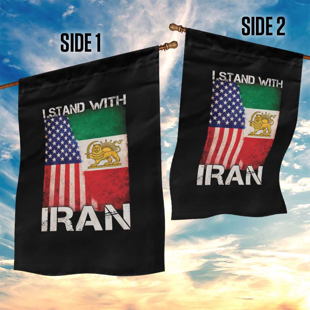 I Stand With Iran Garden Flag Persian American Flag USA Persia Lion And Sun Iran