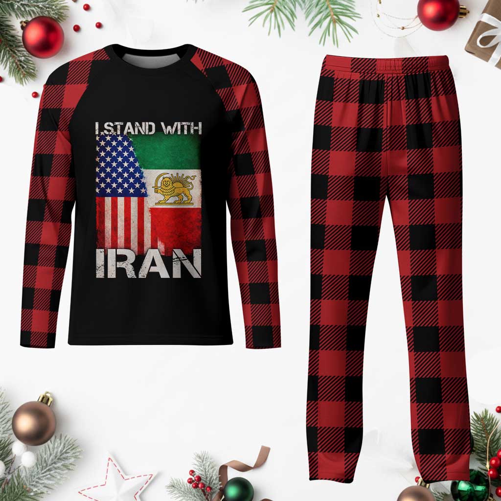 I Stand With Iran Plaid Pajama Set Persian American Flag USA Persia Lion And Sun Iran