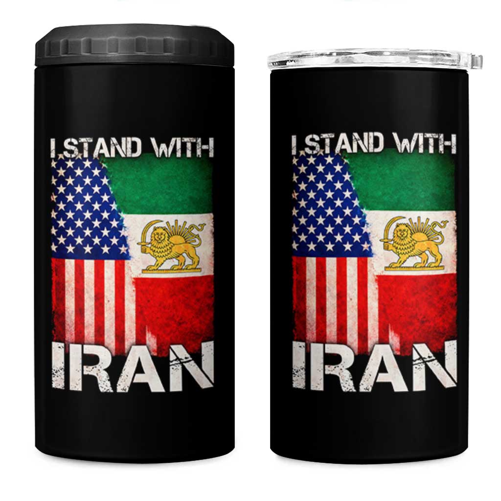 I Stand With Iran 4 in 1 Can Cooler Tumbler Persian American Flag USA Persia Lion And Sun Iran