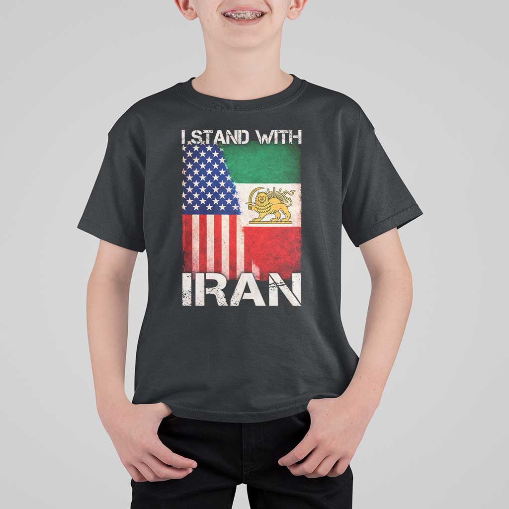 I Stand With Iran T Shirt For Kid Persian American Flag USA Persia Lion And Sun Iran