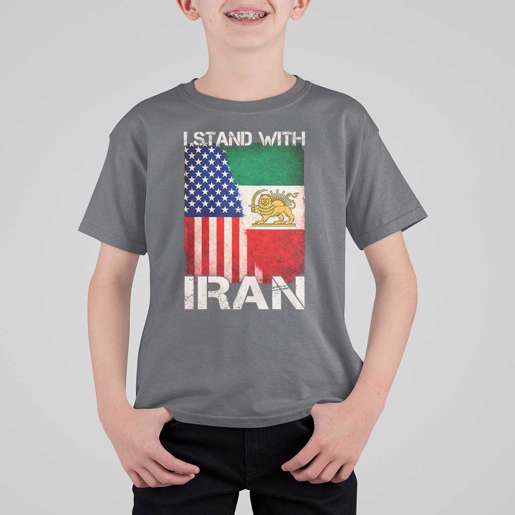 I Stand With Iran T Shirt For Kid Persian American Flag USA Persia Lion And Sun Iran