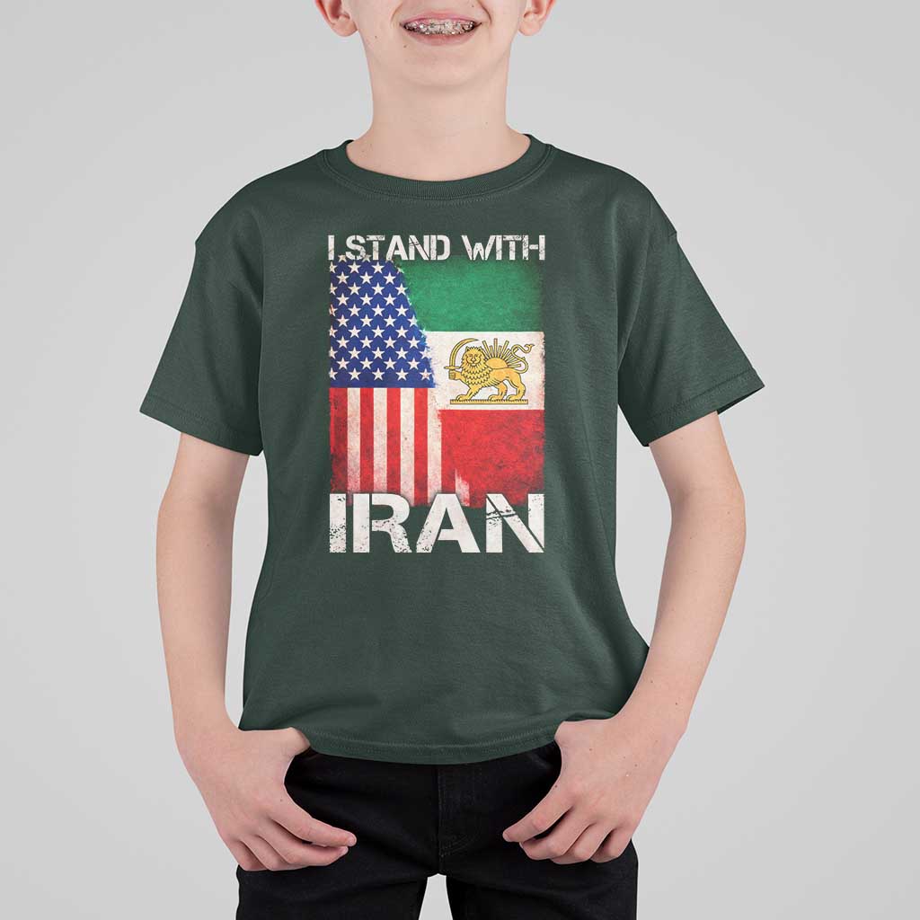 I Stand With Iran T Shirt For Kid Persian American Flag USA Persia Lion And Sun Iran