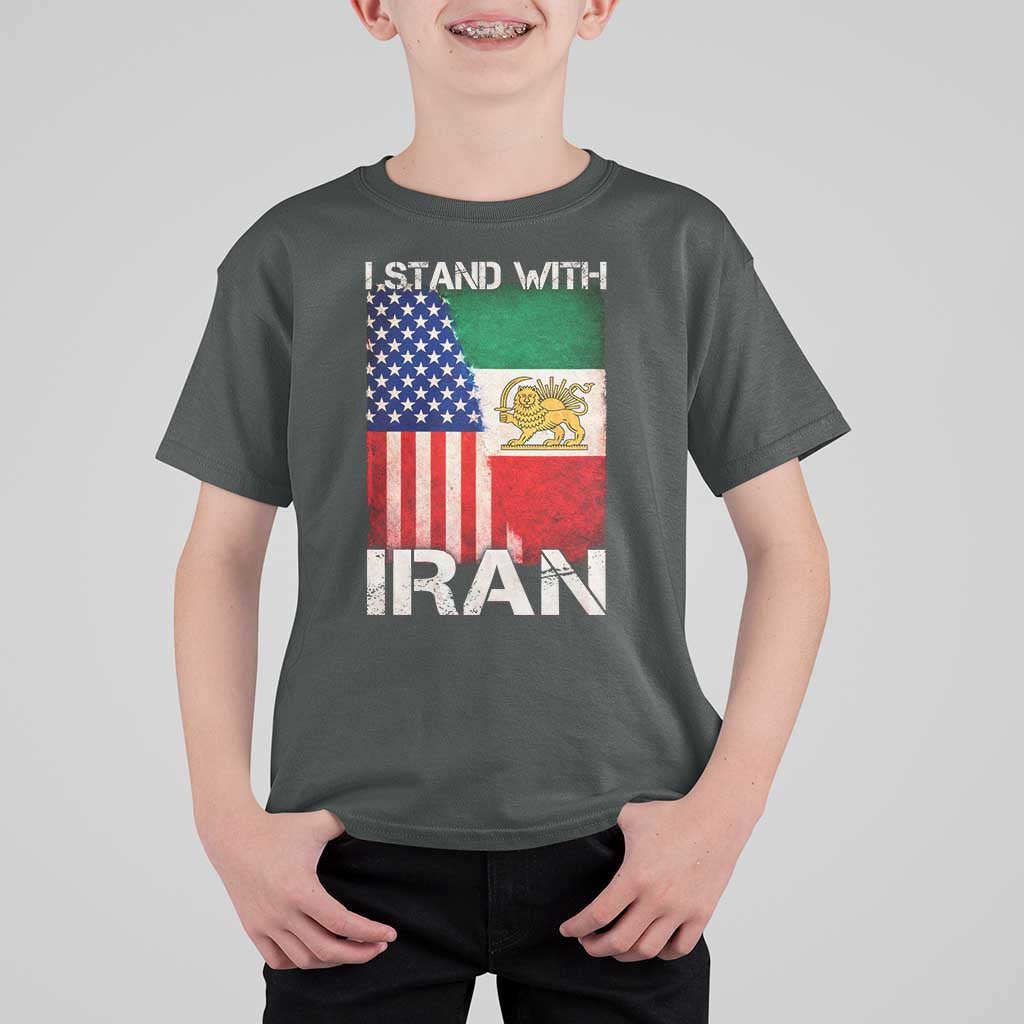 I Stand With Iran T Shirt For Kid Persian American Flag USA Persia Lion And Sun Iran