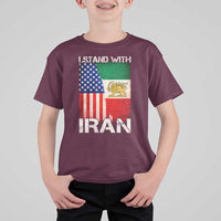 I Stand With Iran T Shirt For Kid Persian American Flag USA Persia Lion And Sun Iran