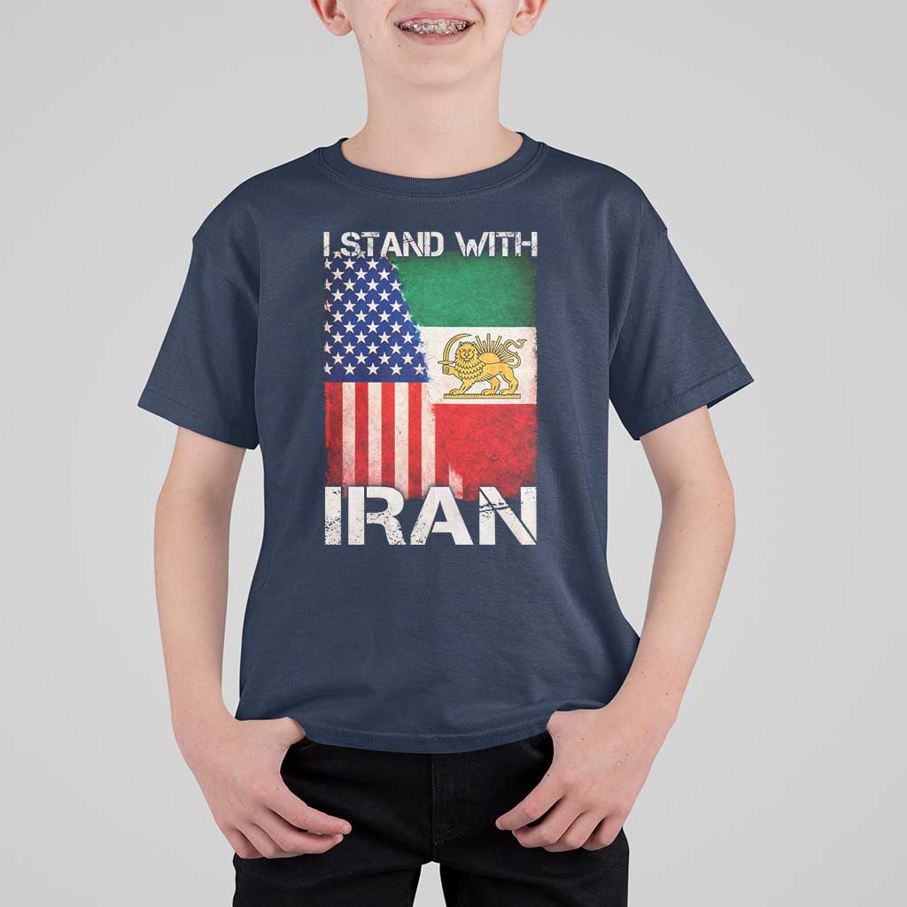 I Stand With Iran T Shirt For Kid Persian American Flag USA Persia Lion And Sun Iran