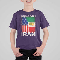 I Stand With Iran T Shirt For Kid Persian American Flag USA Persia Lion And Sun Iran