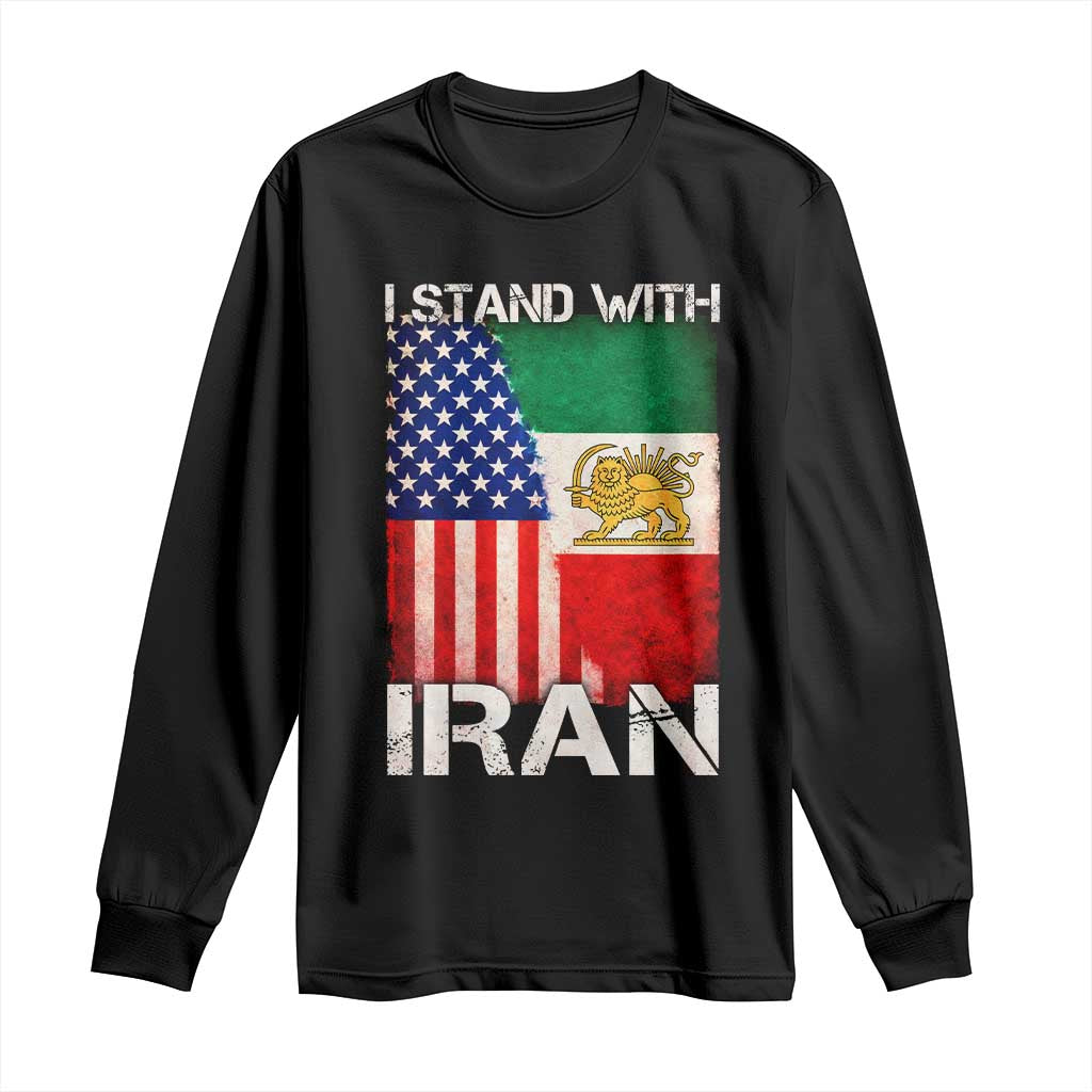 I Stand With Iran Long Sleeve Shirt Persian American Flag USA Persia Lion And Sun Iran