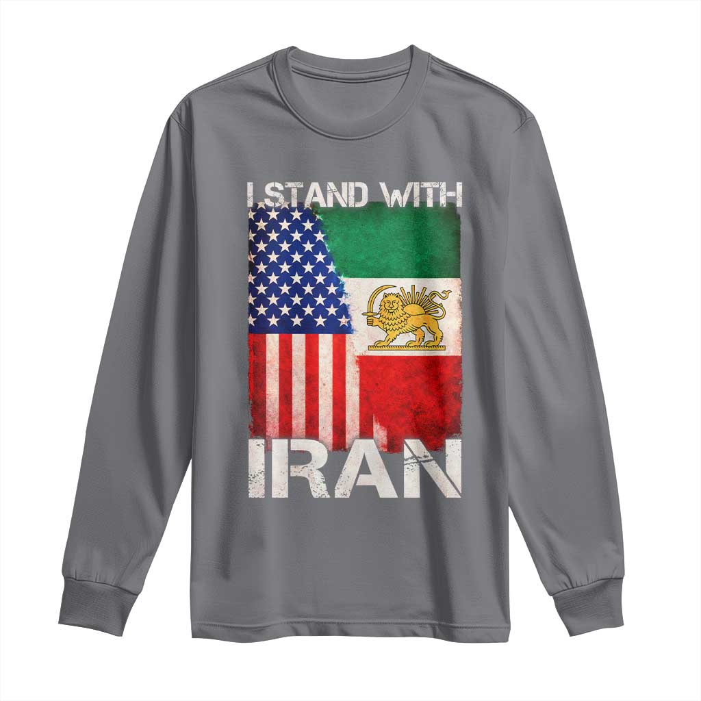 I Stand With Iran Long Sleeve Shirt Persian American Flag USA Persia Lion And Sun Iran