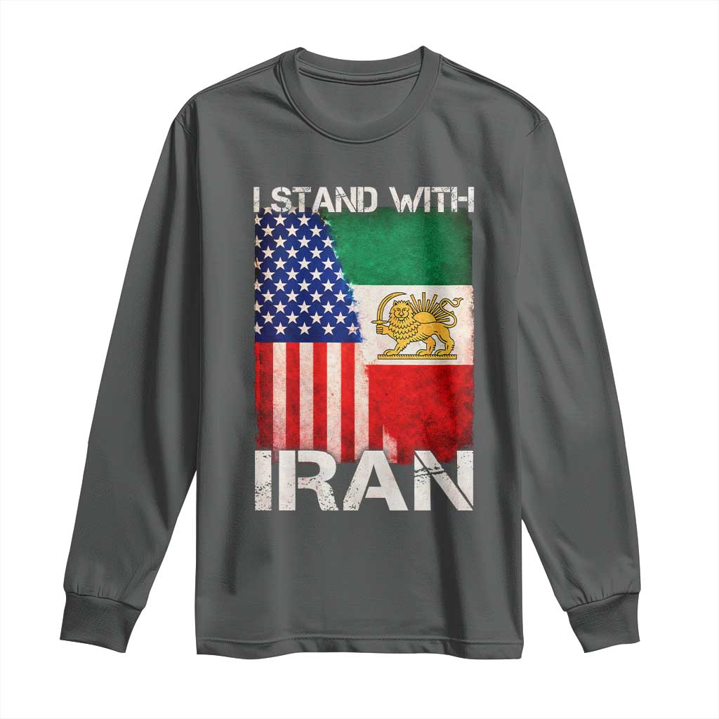 I Stand With Iran Long Sleeve Shirt Persian American Flag USA Persia Lion And Sun Iran