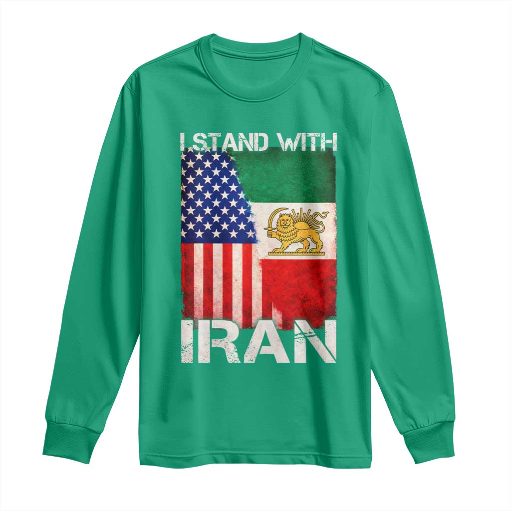 I Stand With Iran Long Sleeve Shirt Persian American Flag USA Persia Lion And Sun Iran