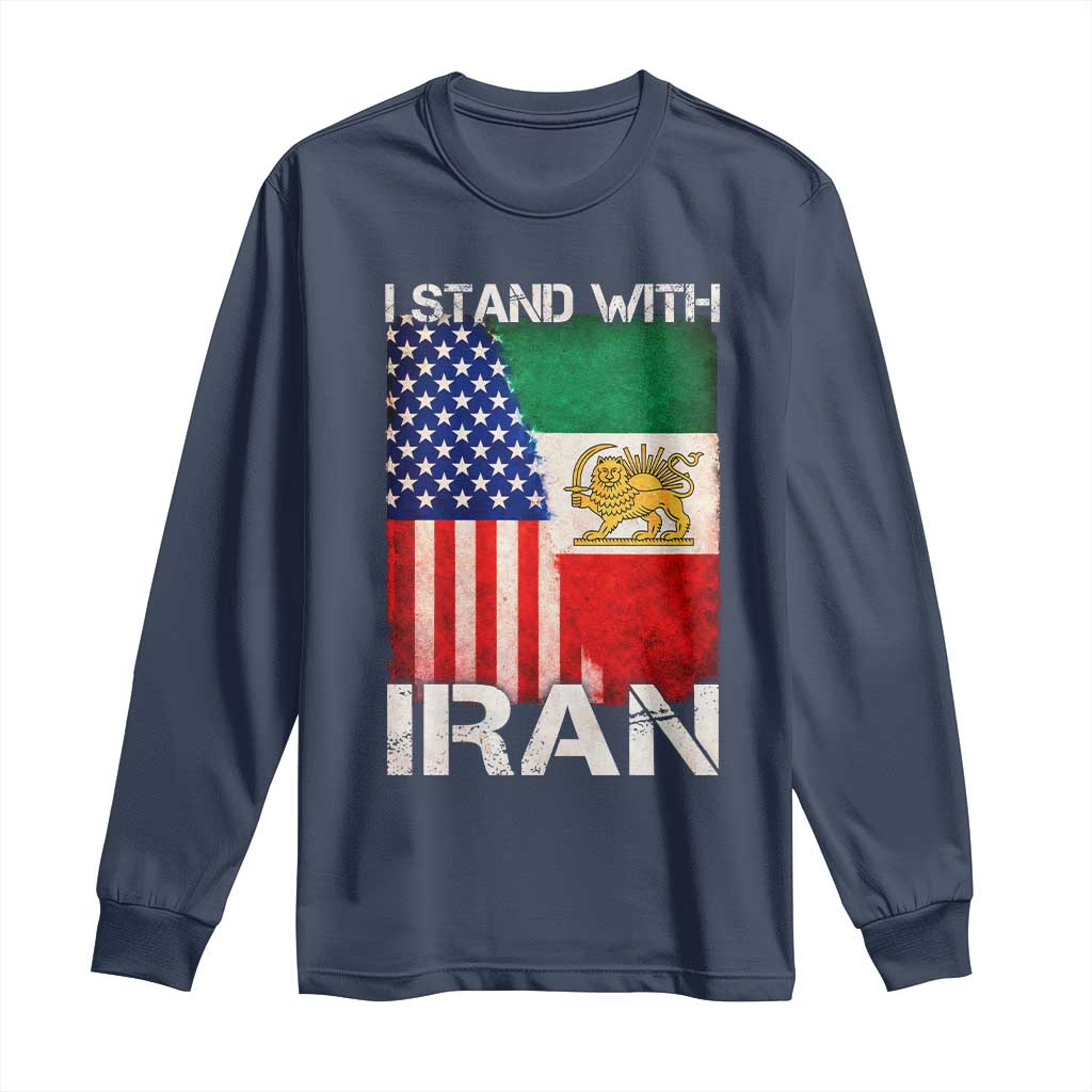 I Stand With Iran Long Sleeve Shirt Persian American Flag USA Persia Lion And Sun Iran