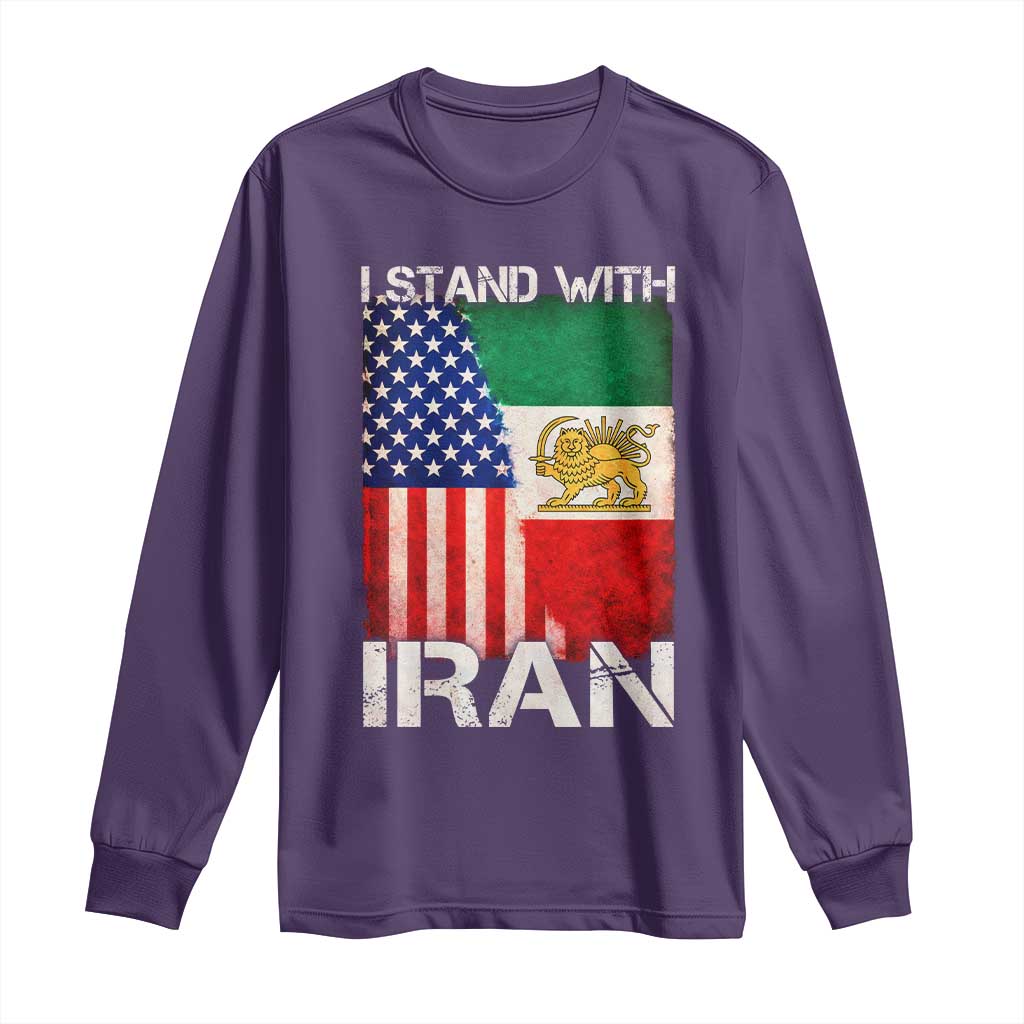 I Stand With Iran Long Sleeve Shirt Persian American Flag USA Persia Lion And Sun Iran