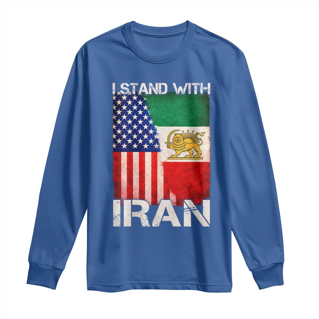 I Stand With Iran Long Sleeve Shirt Persian American Flag USA Persia Lion And Sun Iran