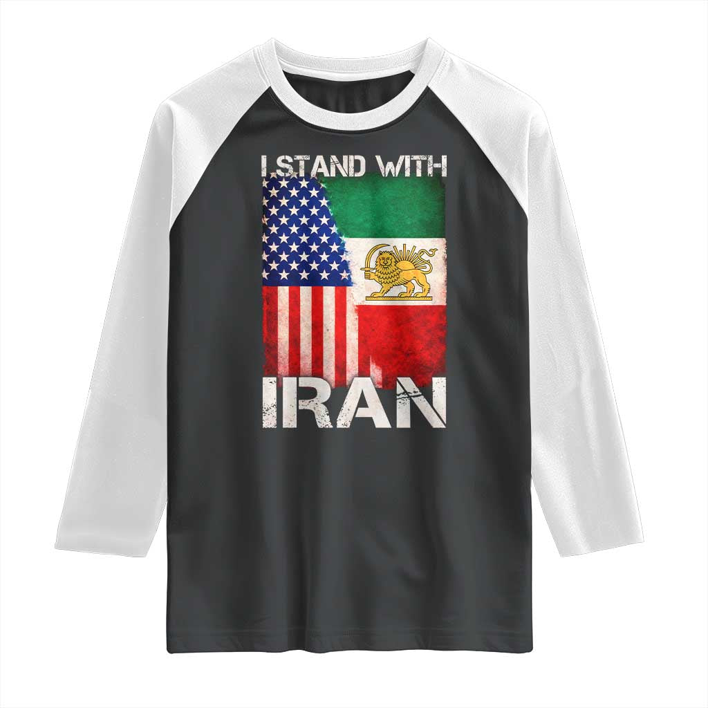 I Stand With Iran Raglan Shirt Persian American Flag USA Persia Lion And Sun Iran