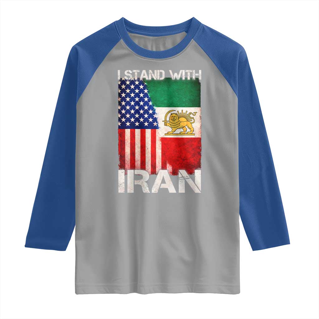 I Stand With Iran Raglan Shirt Persian American Flag USA Persia Lion And Sun Iran
