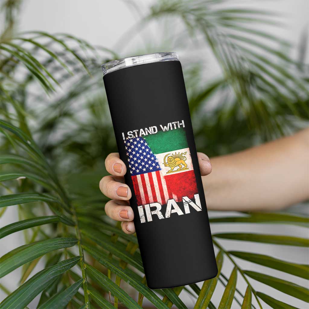 I Stand With Iran Skinny Tumbler Persian American Flag USA Persia Lion And Sun Iran