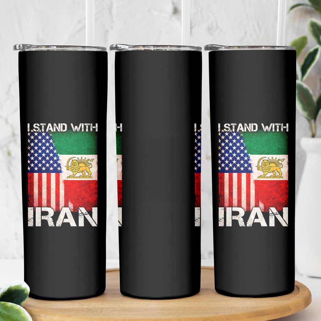 I Stand With Iran Skinny Tumbler Persian American Flag USA Persia Lion And Sun Iran