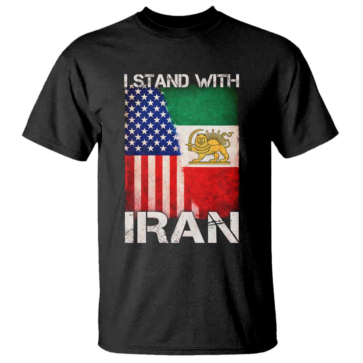 I Stand With Iran T Shirt Persian American Flag USA Persia Lion And Sun Iran
