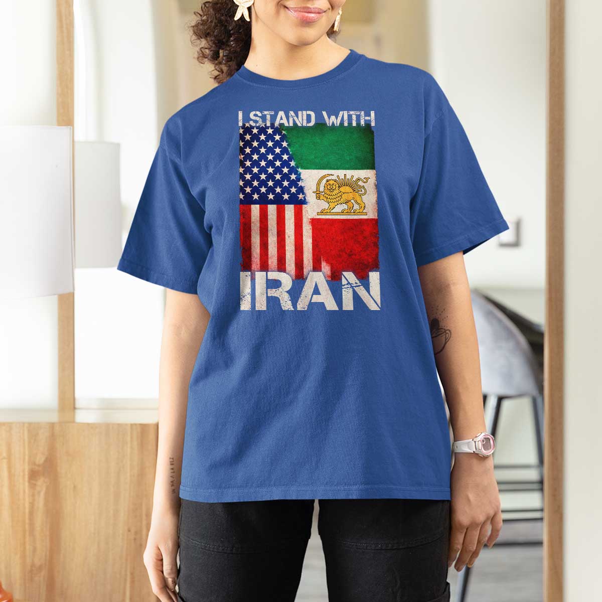 I Stand With Iran T Shirt For Women Persian American Flag USA Persia Lion And Sun Iran