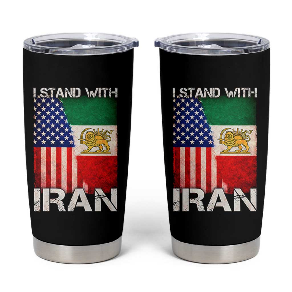 I Stand With Iran Tumbler Cup Persian American Flag USA Persia Lion And Sun Iran