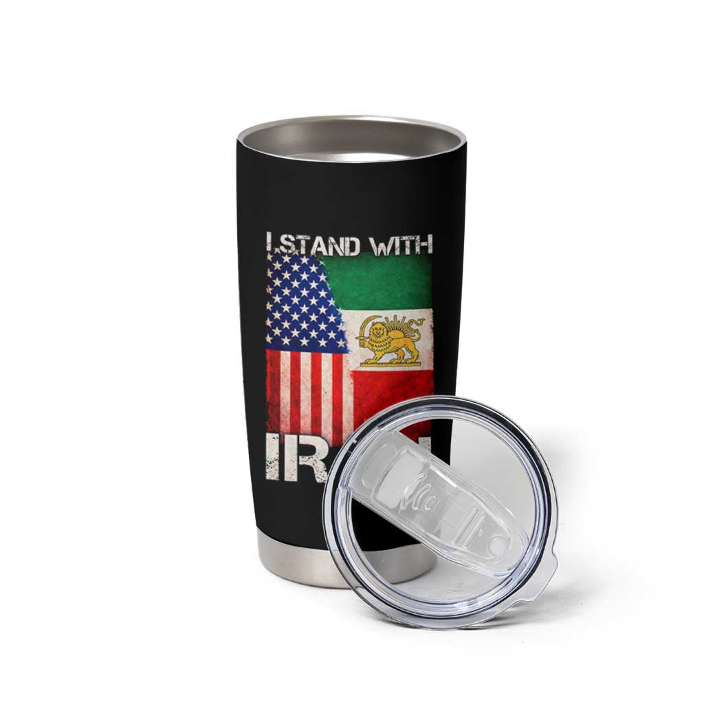 I Stand With Iran Tumbler Cup Persian American Flag USA Persia Lion And Sun Iran