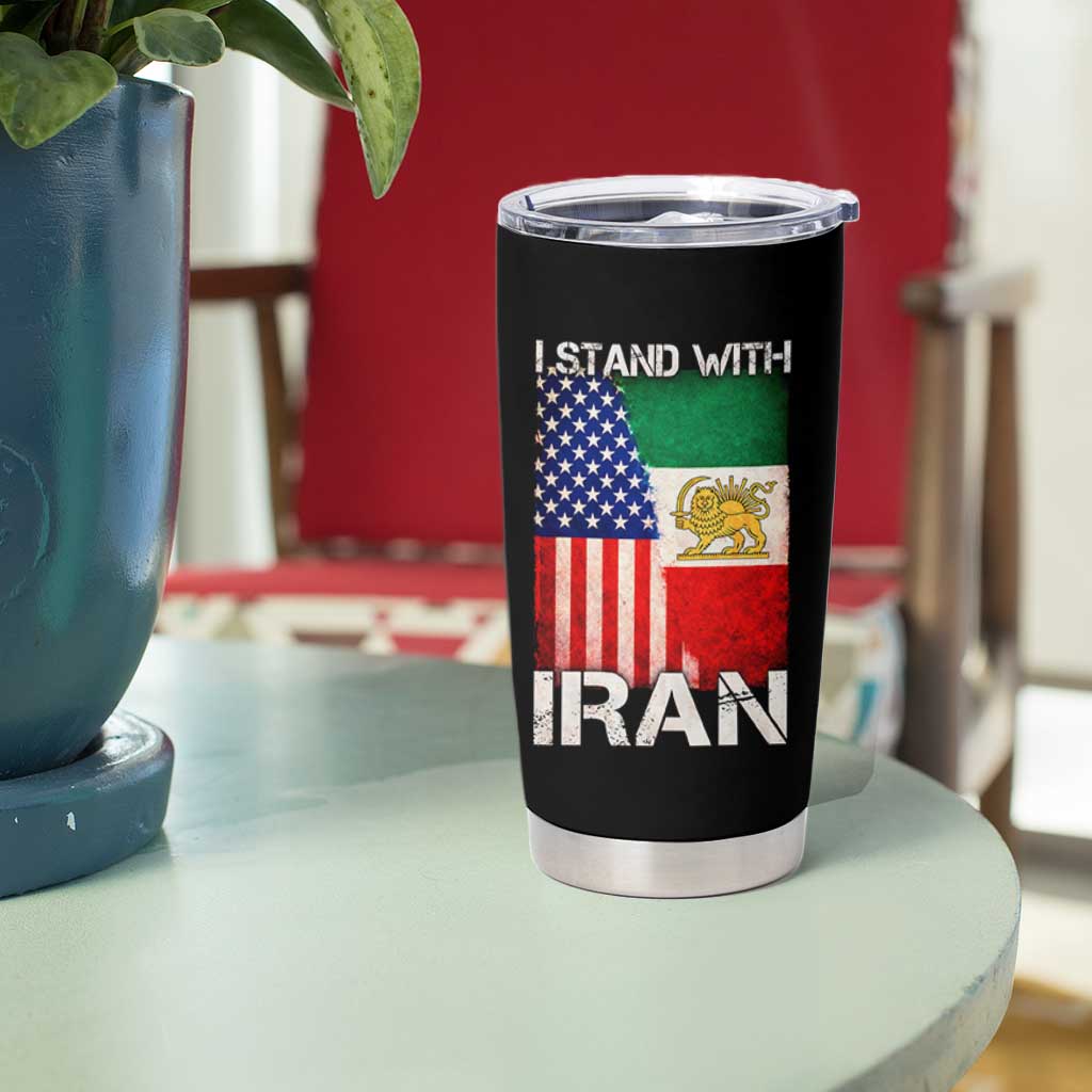 I Stand With Iran Tumbler Cup Persian American Flag USA Persia Lion And Sun Iran