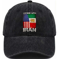 I Stand With Iran Washed Cotton Baseball Cap Persian American Flag USA Persia Lion And Sun Iran