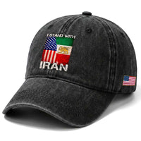 I Stand With Iran Washed Cotton Baseball Cap Persian American Flag USA Persia Lion And Sun Iran