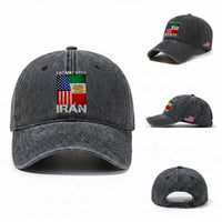 I Stand With Iran Washed Cotton Baseball Cap Persian American Flag USA Persia Lion And Sun Iran