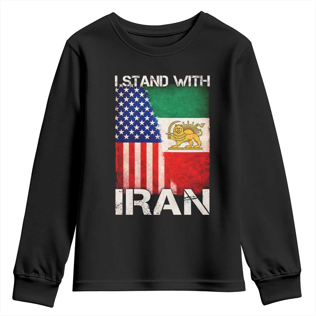 I Stand With Iran Youth Sweatshirt Persian American Flag USA Persia Lion And Sun Iran