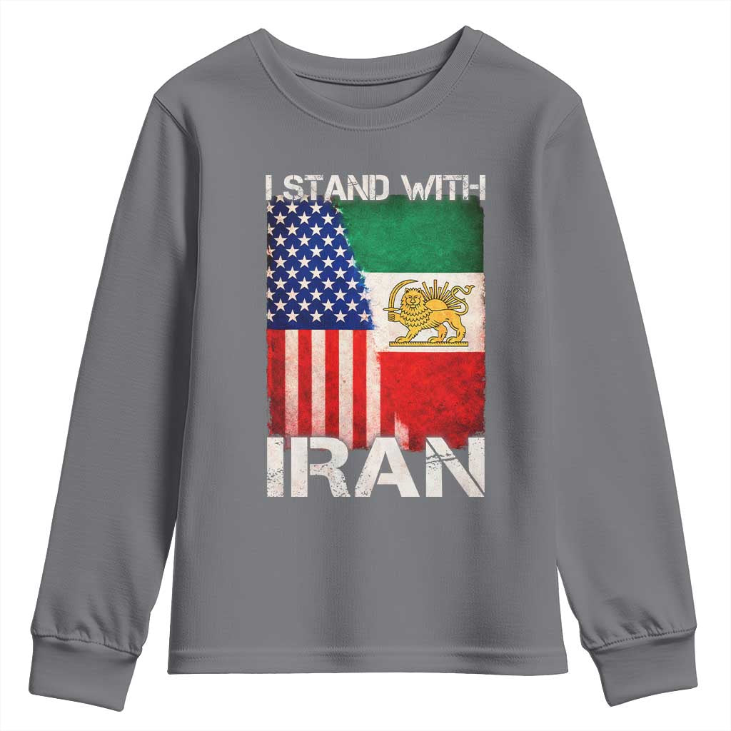 I Stand With Iran Youth Sweatshirt Persian American Flag USA Persia Lion And Sun Iran