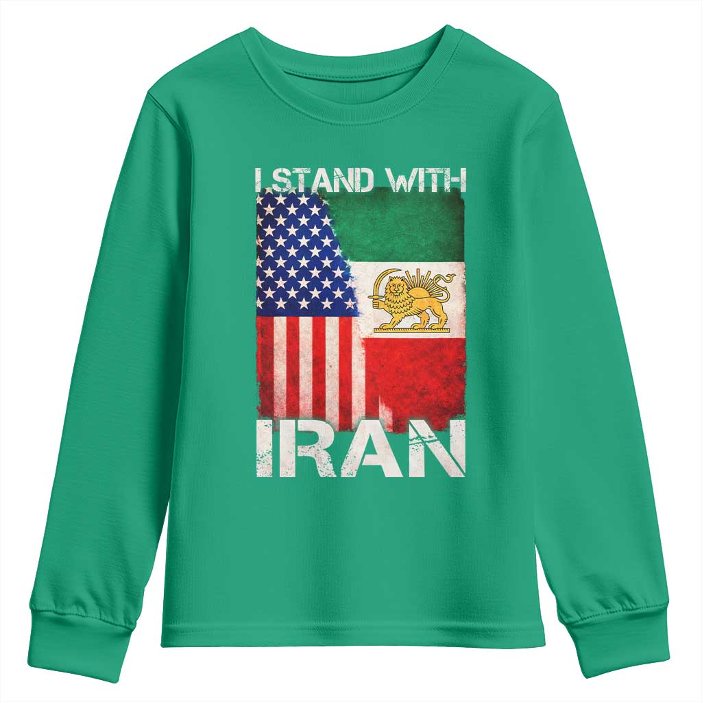 I Stand With Iran Youth Sweatshirt Persian American Flag USA Persia Lion And Sun Iran