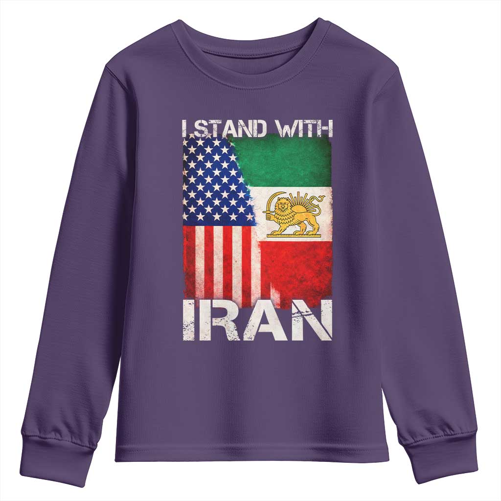 I Stand With Iran Youth Sweatshirt Persian American Flag USA Persia Lion And Sun Iran