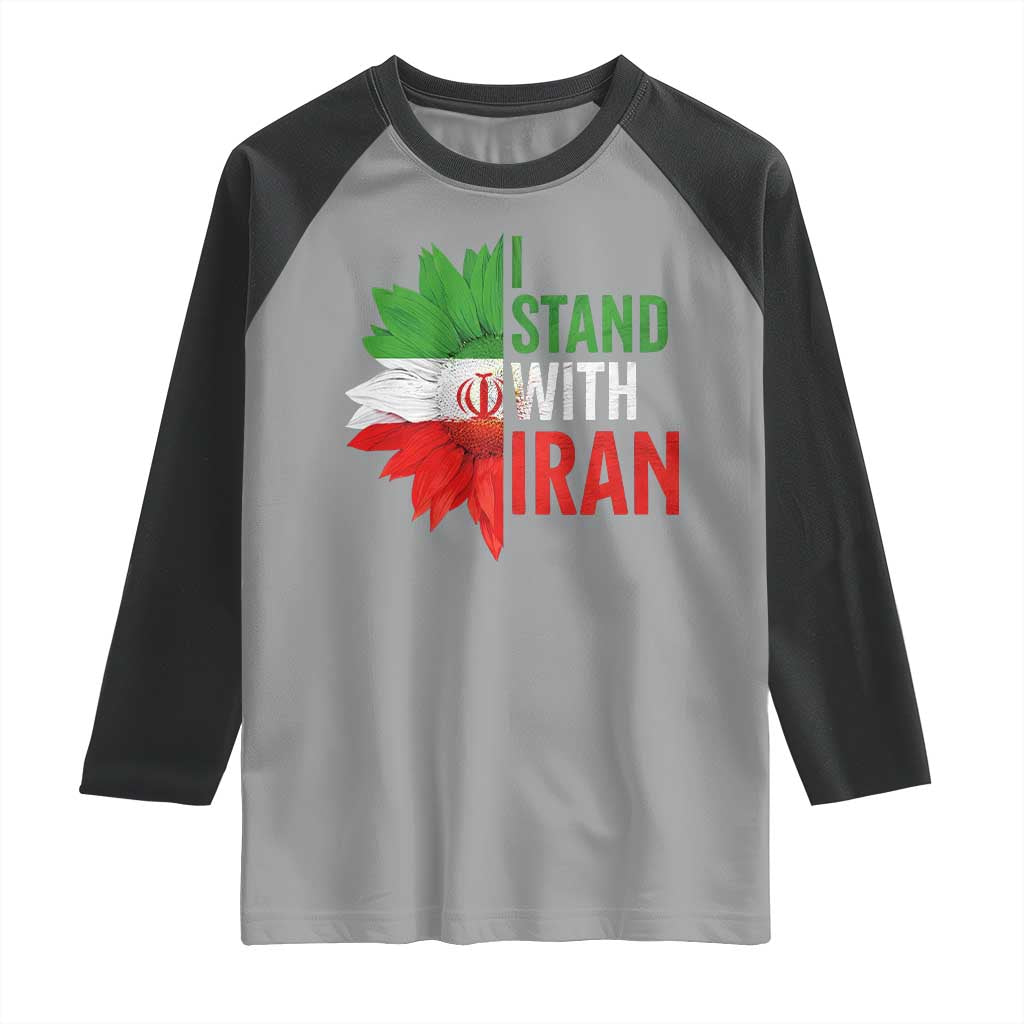 Sunflower Iran Flag Raglan Shirt Persian Freedom I Stand With Iran