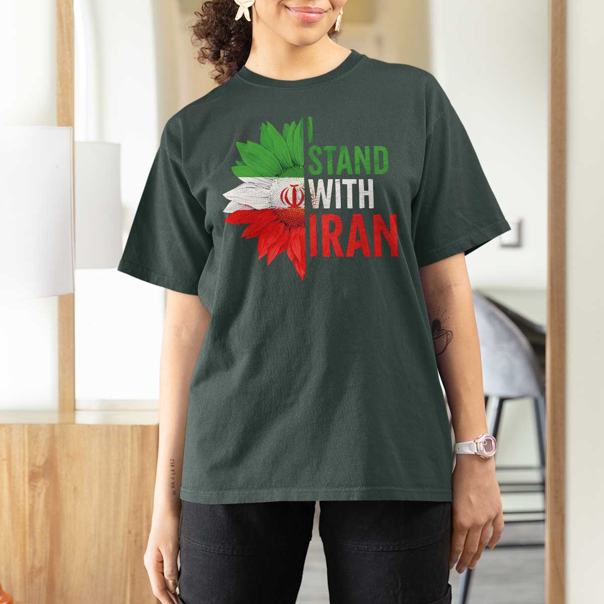 Sunflower Iran Flag T Shirt For Women Persian Freedom I Stand With Iran