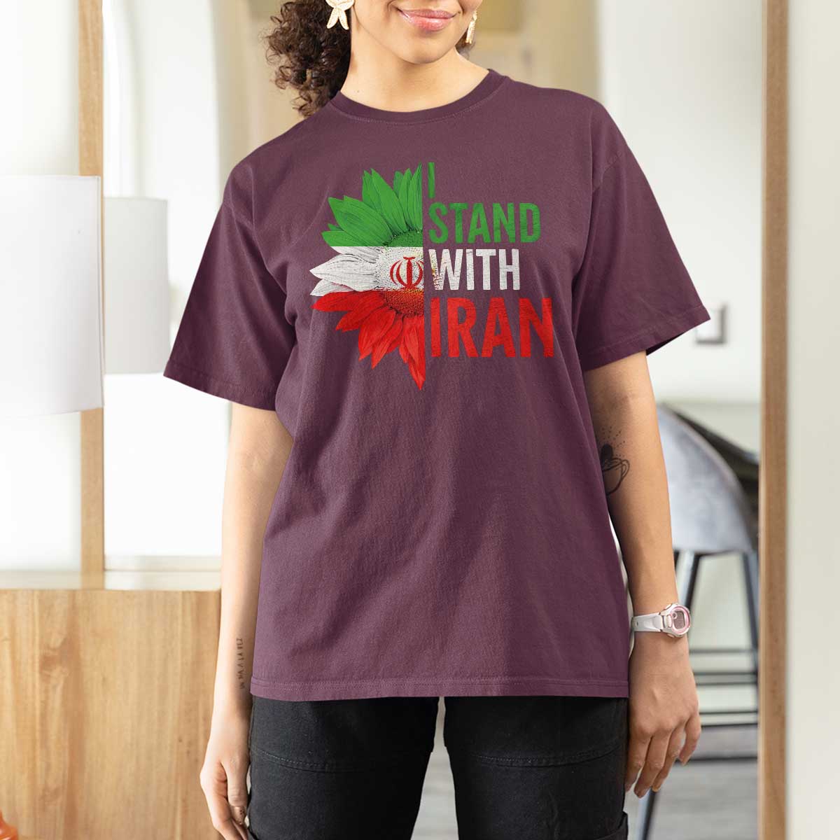 Sunflower Iran Flag T Shirt For Women Persian Freedom I Stand With Iran