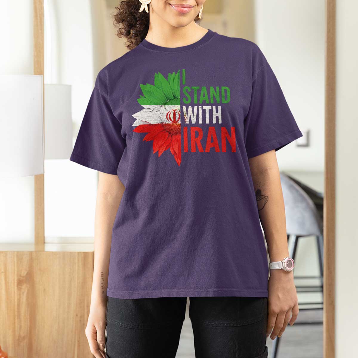 Sunflower Iran Flag T Shirt For Women Persian Freedom I Stand With Iran