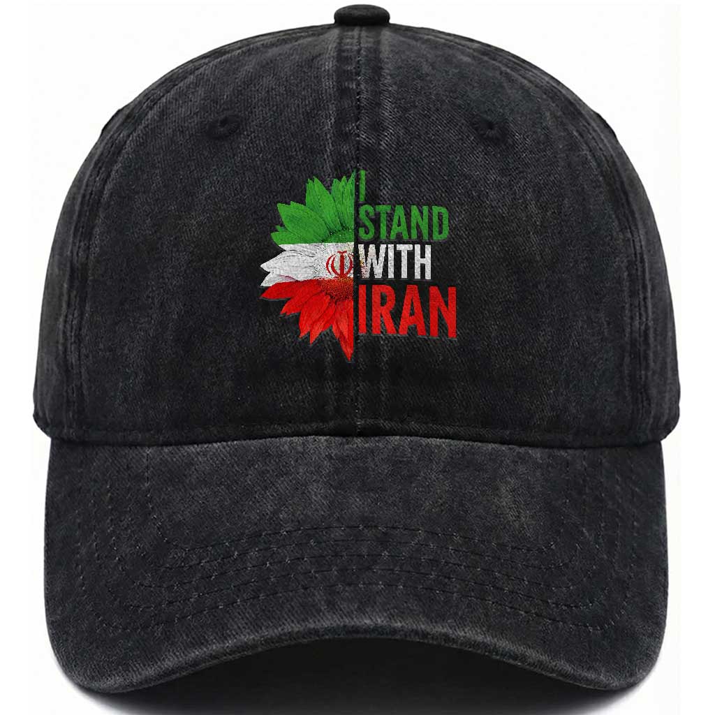 Sunflower Iran Flag Washed Cotton Baseball Cap Persian Freedom I Stand With Iran