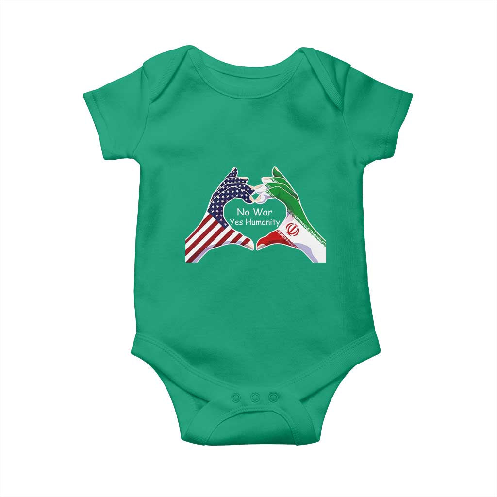 Iran Baby Onesie No War Yes Hummanity Persian American Flag Heart Political Statement